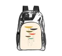 JIUTY Sac à dos de sécurité transparent imprimé moderne du milieu du siècle en PVC, sac à dos d'école, sac à dos de voyage, poche avant, maille latérale utilitaire moderne