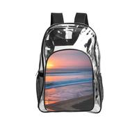 JIUTY Sac à dos de sécurité transparent imprimé plage coucher de soleil PVC école sac à dos voyage poche latérale maille utilitaire moderne