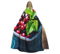 JIUTY Seau avec imprimé cerises pour bal masqué, cape à capuche économique pour adulte, 145 cm de long, parfaite pour les fêtes d'Halloween, les danses