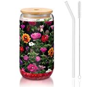 JIUTY Thug Life Verres à boire avec couvercles et paille en verre, 1 tasse en verre de 473,6 g, verres à bière, glace et café