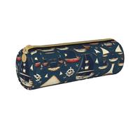 JIUTY Trousse à crayons avec fermeture éclair sur le thème des pirates nautiques pour étudiants, artistes, bureau, travail, école, blanc, Taille unique, Organiseur de sac