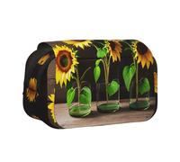 JIUTY Trousse à crayons avec trois tournesols sur bois - Grande capacité - Pour l'école, le bureau, l'université, Noir , Taille unique, Organiseur de sac
