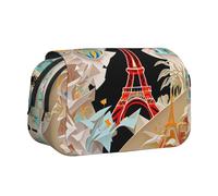 JIUTY Trousse à crayons de grande capacité avec impression de la Tour Eiffel de Paris pour enfants avec double couche pour l'école, le bureau, l'université, Noir , Taille unique, Organiseur de sac