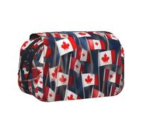 JIUTY Trousse à crayons de grande capacité avec impression de nombreux petits drapeaux canadiens pour enfants, trousse de papeterie avec double couche pour l'école, le bureau, l'université, Noir