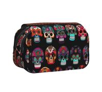 JIUTY Trousse à crayons de grande capacité avec impression tête de mort mexicaine pour enfants avec double couche pour l'école, le bureau, l'université, Noir , Taille unique, Organiseur de sac