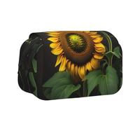 JIUTY Trousse à crayons grande capacité avec impression tournesols dans les mauvaises herbes, trousse de papeterie pour enfants avec double couche pour l'école, le bureau, l'université, Noir , Taille