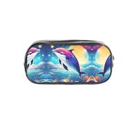 JIUTY Trousse à stylos transparente colorée avec fermeture éclair lisse, motif ciel étoilé, océan, dauphin, pour l'école et le bureau