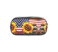 JIUTY Trousse transparente élégante avec fermeture éclair lisse, motif tournesol et drapeau américain pour l'école et le bureau