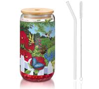 JIUTY Verres à boire avec couvercle et paille en verre, 1 tasse en verre de 473,6 g, verres à bière et café glacés