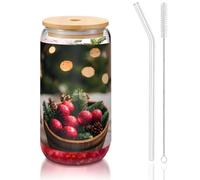 JIUTY Verres à boire avec couvercles et paille en verre, 1 tasse en verre de 473,6 g, verres à bière et café glacés