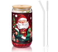 JIUTY Verres à boire avec couvercles et paille en verre, 1 tasse en verre de 473,6 g, verres à bière et café glacés