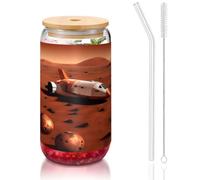 JIUTY Verres à boire avec couvercles et paille en verre, 1 tasse en verre de 473,6 g, verres à bière et café glacés