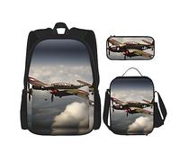 JIUTY World War Lot de 3 sacs à dos d'école 40,6 cm avec boîte à déjeuner pour l'école primaire préscolaire, Noir , Taille unique, Ensemble cartable