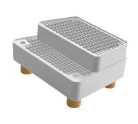 Jiuvaso 1 Rampe pour Bac à Litière avec Marche Réglable Plateau Étanche Amovible Tapis Double Couche Filtrant Pieds Antidérapants Sécurisés Convient Aux Chats, Gris Clair