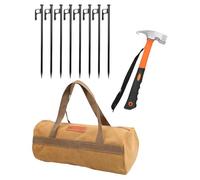 Jiuvaso 8 Pièces Piquets Tente Outil Camping Métal Fixation Clou Extraction Pochette Stockage Carbon Acier Convient à Camping Familial Jardin Randonnée, 25cm