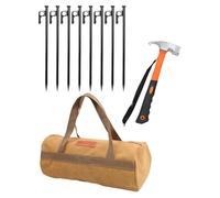 Jiuvaso 8 Pièces Piquets Tente Outil Camping Métal Fixation Clou Extraction Pochette Stockage Carbon Acier Convient à Camping Familial Jardin Randonnée, 30cm