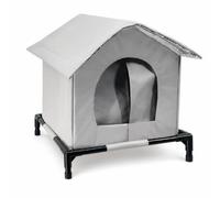 Jiuvaso Abri Extérieur Fermé Maison Chat Refuges Niche Tente Élevée Étanche Structure Rectangulaire Toit Pente Protection Intempéries Fenêtres Transparentes, Gris, L 42 42 45cm