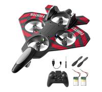 Jiuvaso Avion télécommandé, planeur, hélicoptère, jet portable facile à contrôler avec lumières, Rouge avec 2 Piles