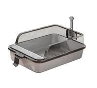 Jiuvaso Bac à Litière Chat Plateau Litière Panier Toilettage Chat PP Conception Ouverte Facile à Nettoyer Adapté Aux Chats Chatons Lapins Chiens Animaux, Gris