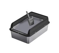Jiuvaso Bac à Litière pour Chat Litière avec Bords Élevés Plateau Métallique Acier Inoxydable Demi-Ouvert Nettoyage Simple Prévient La pour Chats D, Noir et L