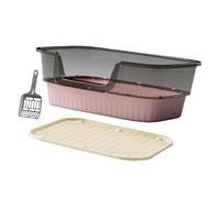 Jiuvaso Bac à Litière Semi Ouvert Plateau Toilette Chat Enceinte Litière Bac Sable Animaux Bac avec Pelle et Tapis en Silicone Pratique pour Entretien de mais, Rose