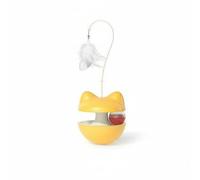 Jiuvaso Balle Interactif Chat Jouet Bascule Distributeur Croquettes Canne Plume Cognitive Polypropylène Convient aux Jeux à la Maison Activité Douce Récompenser et Occuper, Jaune Vif