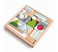 Jiuvaso Blocs de Construction Enfant Coffret Formes Triangle Rectangle Cercle Arche Cylindre Arbre Plateau Bois Stockage Facile Bords Polis Apprentissage des