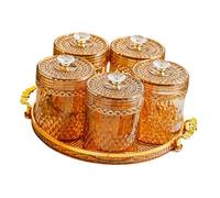 Jiuvaso Bocal de conservation alimentaire, ustensile de cuisine avec 5 bouteilles et couvercle hermétique, accessoire pratique et original, Ambre