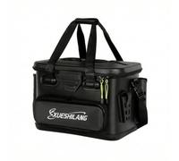 Jiuvaso Boîte de Pêche Organiseur d'Accessoires Coffret à Appâts Valise à Outils Parois des EVA avec Porte-Cannes et Couvercle Sécurisé Transport Main et, Noir, Moyen