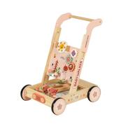 Jiuvaso Chariot de Marche pour Enfant Poussette d'Apprentissage Centre d'Activités Jouet en Bois Évolutif avec Poignée Ajustable et Éléments Interactifs