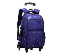 Jiuvaso Chariot Écolier Sac à Dos à Roulettes Cartable Valise Élève Trolley Étudiant Monte-escaliers en Nylon Renforcé et Doublure Polyester Grande, Bleu Foncé, 6-Roues Étoilé