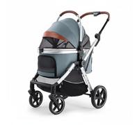 Jiuvaso Chariot Pliant Poussette pour Animaux Transporteur Panier Landau Détachable en Alliage d'Aluminium avec Mesh Aéré Confort Ventilé et Conduite Stable, Array, Bleu Sarcelle