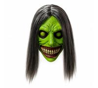 Jiuvaso Cosplay Headwear Masque Complet Cagoule Déguisement Accessoire Latex Moulé Conservant une Forme Théâtrale et Cheveux Attachés Rendu Réaliste Glaçant, Exorciste Vert