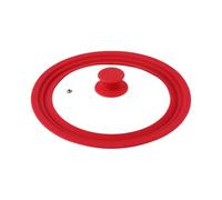 Jiuvaso Couvercle de Casserole Silicone Universel Couvercle pour Poêle et Accessoire Bord Silicone Anti Collision Verre Transparent avec Poignée Prati, rouge 28cm