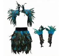Jiuvaso Déguisement En Plumes Polyester Taille Élastique Costume Jupe à Bord Plumes Gants En ntelle Ensemble Déguisement Gants, Bleu, M