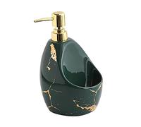 Jiuvaso Distributeur de Savon Original en Céramique Muni d'un Support Éponge Pratique et Rangement Intégré pour Accessoires Employés en Cuisine Salle de Bain, Vert