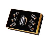 Jiuvaso Distributeur de Vin Ensemble Verres Carafe Verre Coffret Cadeau Doré Motif Élégant Fonction Verseur Adapté pour Réception d'Invités Décoration de, 6 tasses à feuilles d'or