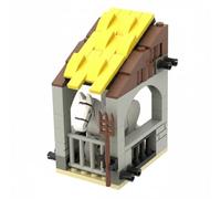 Jiuvaso Écurie Médiévale à Murs Pierre Kit Cheval Étal avec Porte Mangeoire Séparée Solide Compatible Marques Courantes Convient aux Scènes Historiques Dioramas Jeu Créatif, Stable