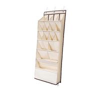 Jiuvaso Étagère à Chaussures Suspendue à Fixer Derrière Une Porte, avec 7 Crochets, Pliable, Idéale pour La Chambre, Le Couloir Ou La Chambre D'enfant. Co, Beige 16 grilles