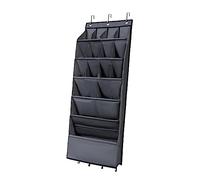 Jiuvaso Étagère à Chaussures Suspendue à Fixer Derrière Une Porte, avec 7 Crochets, Pliable, Idéale pour La Chambre, Le Couloir Ou La Chambre D'enfant. Co, Gris 16 grilles