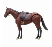 Jiuvaso Figurine Cheval Articulée Cheval Articulé Statue Maquette Jouet avec Pattes Articulées Selle Réaliste et Queue Moulée en PVC Positionnement Dynamique, Marron