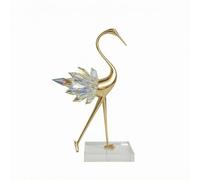 Jiuvaso Figurine Grue Figurine Oiseau Statue Décor Sculpture Art Animalier Cuivre Doré Reflets Cristal Base Acrylique Claire Ligne Gracieuse Effet Apaisant, Cygne Contemplatif 18 8 34cm