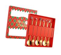 Jiuvaso Fourchettes et Cuillères pour Noël avec Coffret Cadeau - Ensemble de Couverts élégant et Créatif - Cuillère à Thé pour La Cuisine, Le Bureau et Les, or 6 pièces
