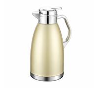 Jiuvaso Isotherme Acier Inoxydable Cafetière Carafe Paroi Double Bouton Verseur Utilisable pour Service Boissons Bureau Maison, Gold, 2.2L