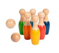 Jiuvaso Jeu de Bowling pour Enfants Jouet Bowling Quilles Balle Ensemble Bois Hêtre Finition Lisse Coordination et la Motricité Fine Adapté aux Tout-Petits Crèche Salle de Jeux Intérieur, Petit