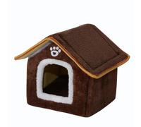 Jiuvaso Lit Douillet pour Chat Maison Grotte Enveloppante Coussin Épais Semi Niche d'hiver pour Animaux Peluche Douce Résistante Adapté Aux Chats et Ch, Marron L