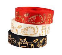 Jiuvaso Lot de 3 Rubans Décoratifs pour Emballage Cadeau, Noirs, Rouges et, Motif Chat Doré Imprimé, pour Emballage Cadeau Artisanal