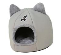 Jiuvaso Maison pour Chat Abri Chaud Tout Autour Fermé Tissu Polaire Design Mignon Adapté pour Animaux Errants Terrasse Véranda Extérieur, Gris, M