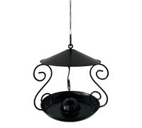 Jiuvaso Mangeoire à Oiseaux Plateau en Fer Abreuvoir Suspendu et Bol pour Graines avec Couvercle Anti Pluie Efficace Adapté pour, Noir