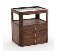 Jiuvaso Meuble Table à Casiers Multiples en Bois avec Couvercle Transparent pour Bureau et Table Salon, Noyer Noir, Meuble À Cinq Faces À Trois Tiroirs